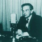 Gałczyński records his poems in Polish Radio, 1951